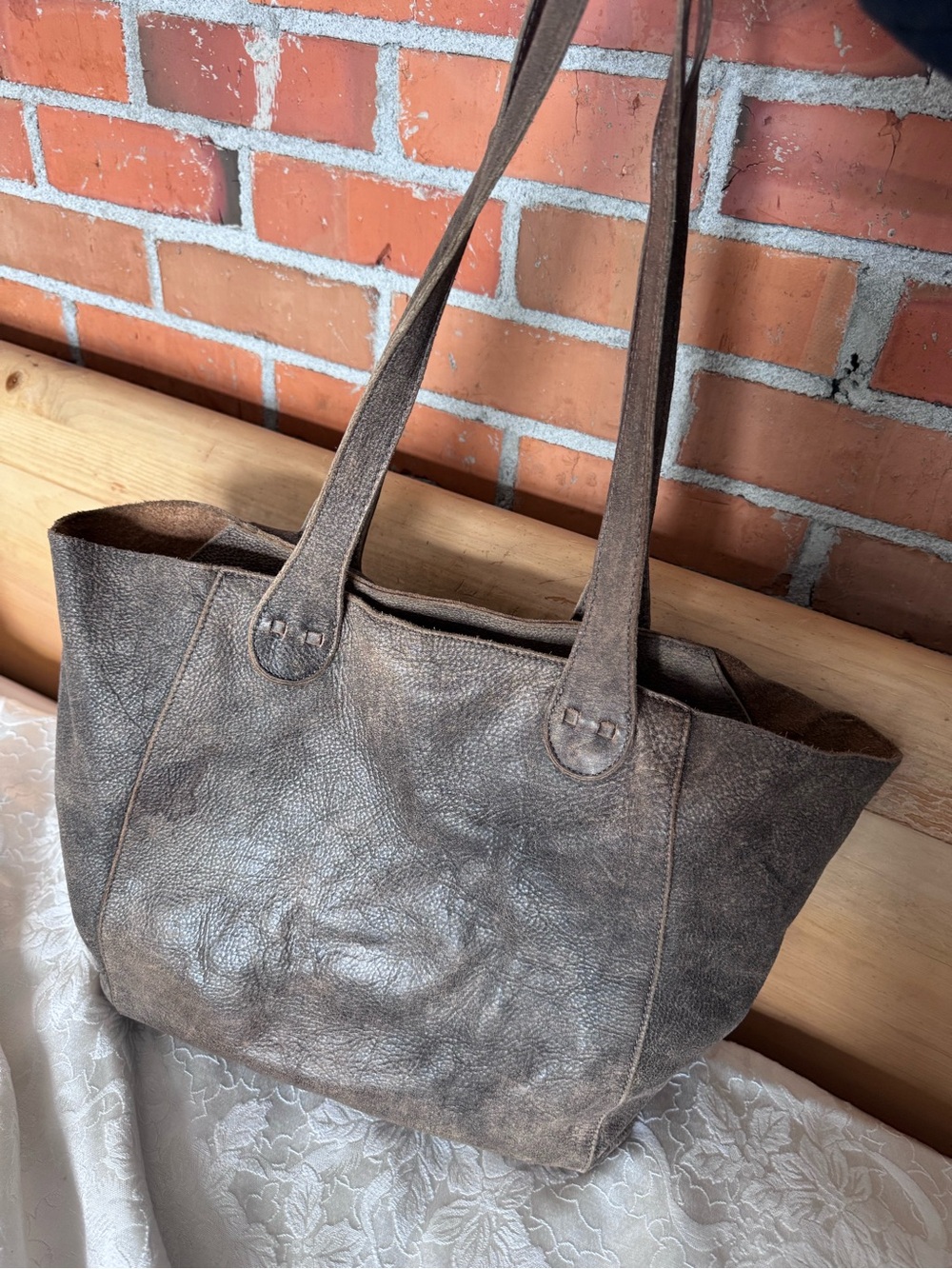 Cut n Paste Distressed Brown Leather Tote Bag